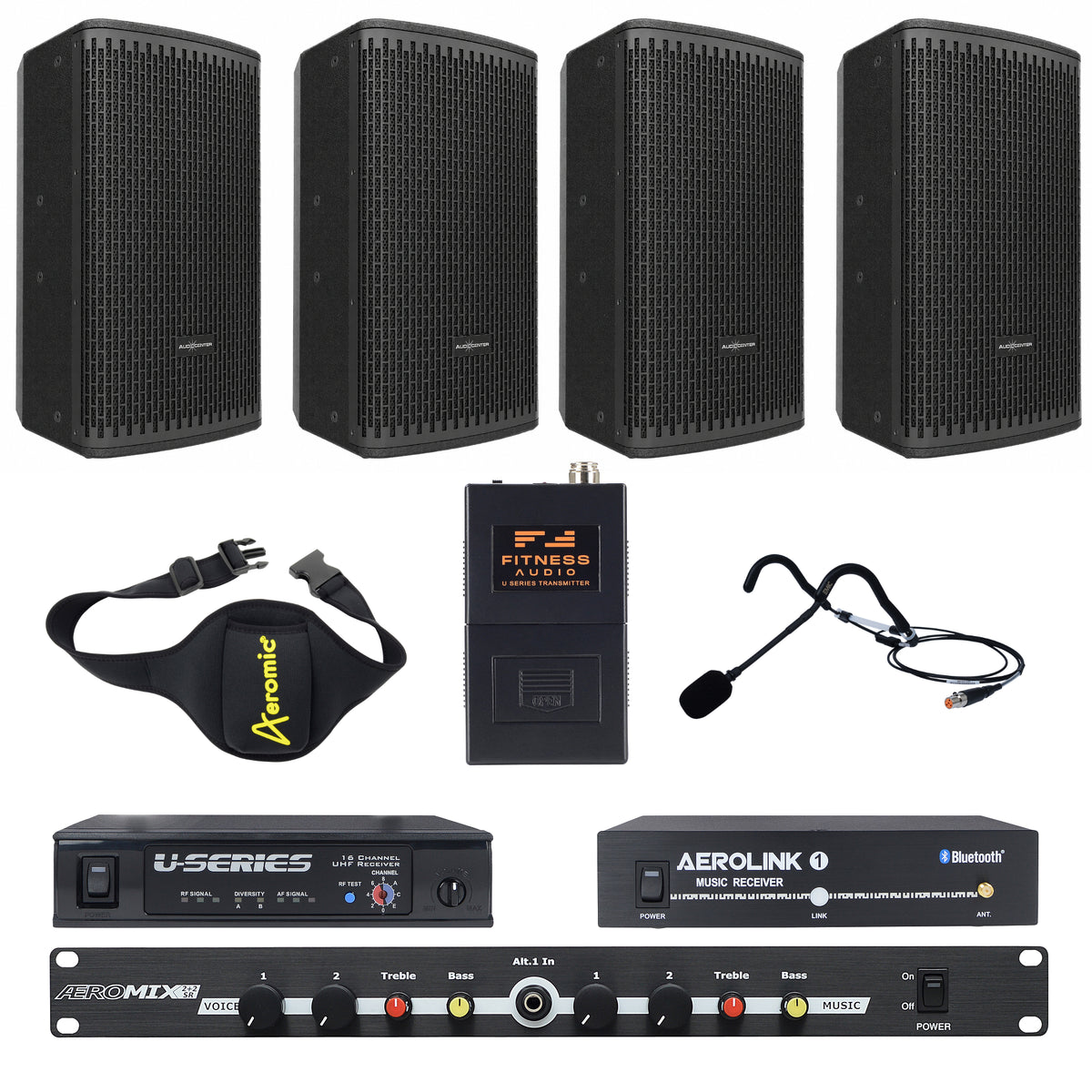 Powered Large Group Fitness Sound System – 10" 4 Speaker Package